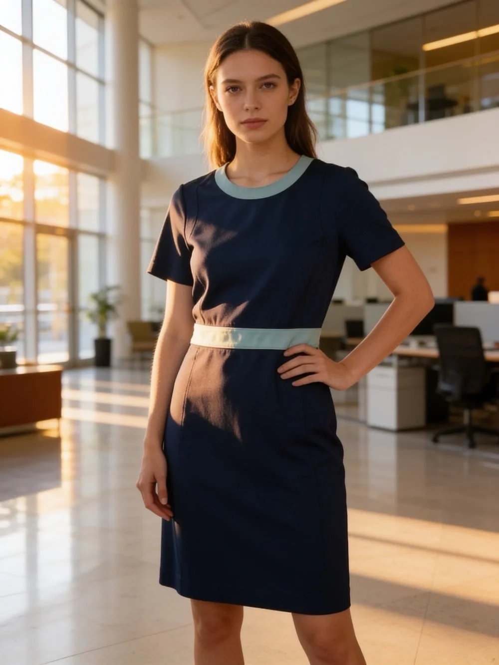 Tory Burch Navy Mini Dress with Mint Trim